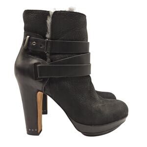 BCBGMaxAzria Ankle Boots Leather & Shearling Fur Lined Black Size 7.5